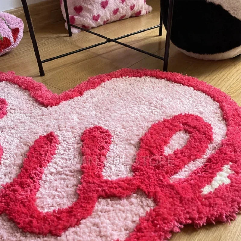 Pink Love Shaped Carpet Rug